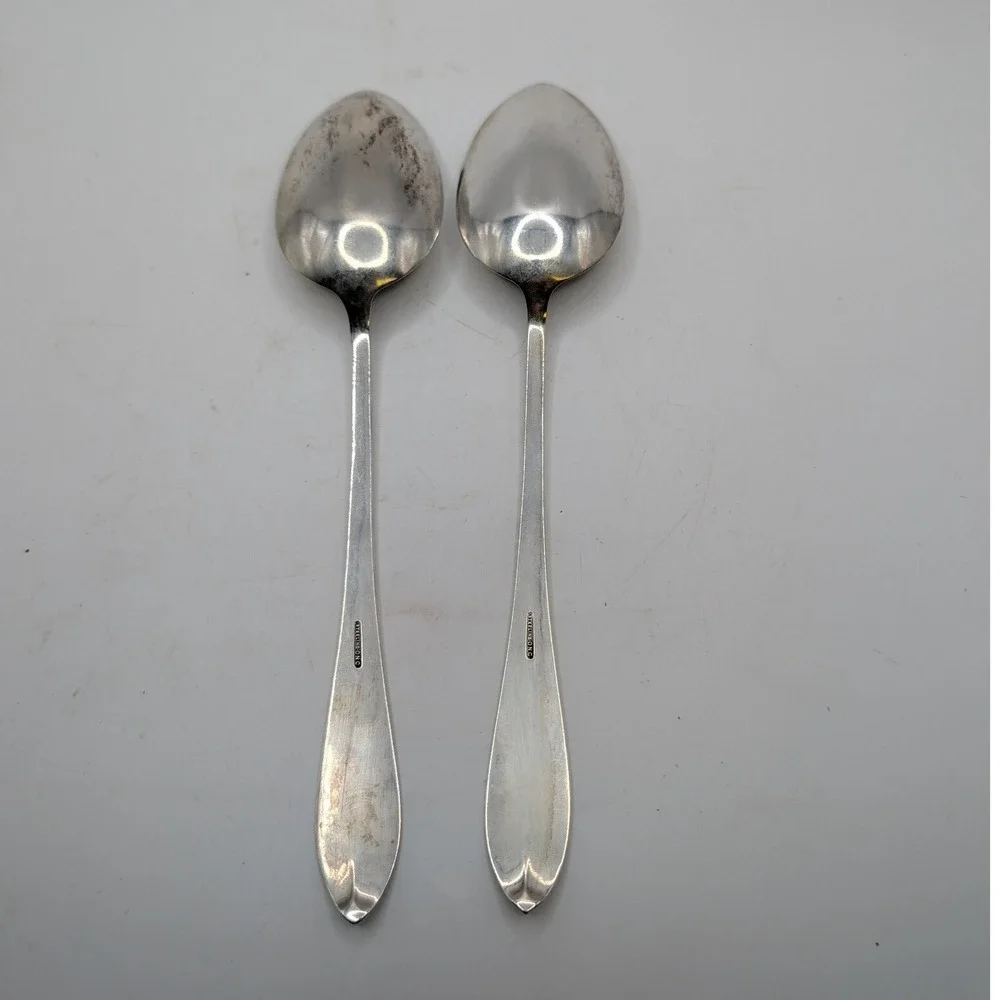 Vtg Pair Old Newbury Crafters ONC Sterling Silver Serving Spoons Monogram D 138g